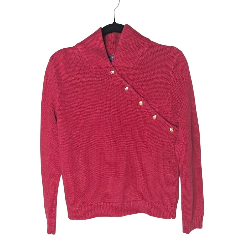 Vintage Lauren Ralph Lauren Red Gold Buttons Asymmetrical Preppy Heritage‎ Sz L